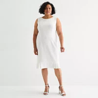 Maya Brooke Womens Pearl Trim Jacket Dress Plus