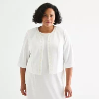 Maya Brooke Womens Pearl Trim Jacket Dress Plus