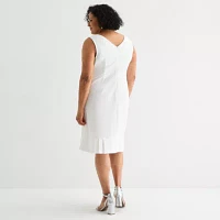 Maya Brooke Womens Pearl Trim Jacket Dress Plus