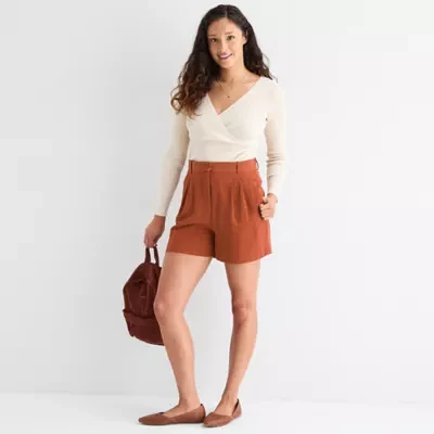by&by Womens Mid Rise Pleated Short Juniors