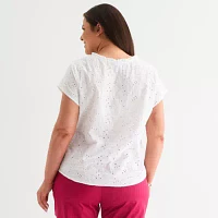 Liz Claiborne Plus Womens Crew Neck Short Sleeve Blouse