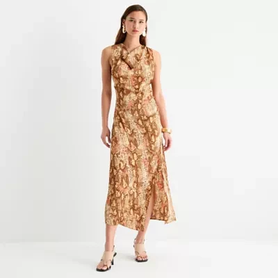 Worthington Womens Sleeveless Animal Maxi Dress
