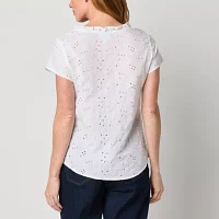 Liz Claiborne Plus Womens Crew Neck Short Sleeve Blouse