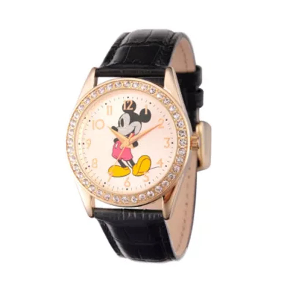 Disney Womens Gold Tone Glitz Mickey Mouse Strap Watch W002750