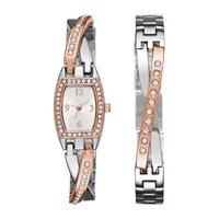 Geneva Womens Rose Gold and Silver-Tone Bangle Watch Boxed Set