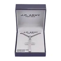 J.P. Army Men's Jewelry Stainless Steel 24 Inch Cable Cross Pendant Necklace