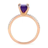 Womens 1/10 CT. T.W. Genuine Purple Amethyst 10K Rose Gold Side Stone Cocktail Ring