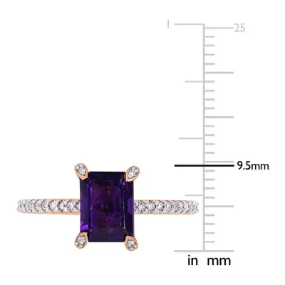 Womens 1/10 CT. T.W. Genuine Purple Amethyst 10K Rose Gold Side Stone Cocktail Ring
