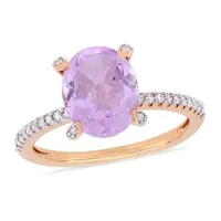 Womens 1/10 CT. T.W. Genuine Purple Amethyst 10K Rose Gold Side Stone Cocktail Ring