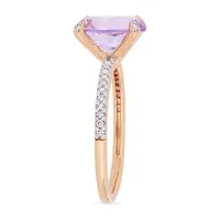 Womens 1/10 CT. T.W. Genuine Purple Amethyst 10K Rose Gold Side Stone Cocktail Ring