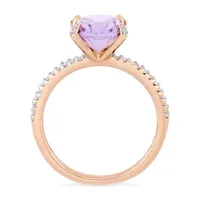 Womens 1/10 CT. T.W. Genuine Purple Amethyst 10K Rose Gold Side Stone Cocktail Ring