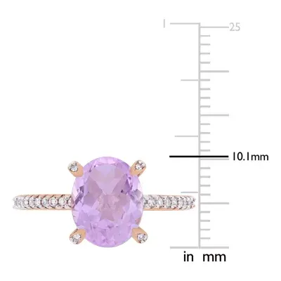 Womens 1/10 CT. T.W. Genuine Purple Amethyst 10K Rose Gold Side Stone Cocktail Ring