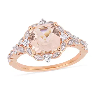 Womens Diamond Accent Genuine Pink Morganite 14K Rose Gold Cocktail Ring