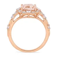 Womens Diamond Accent Genuine Pink Morganite 14K Rose Gold Cocktail Ring