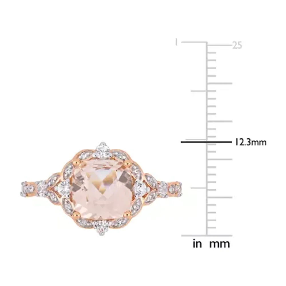 Womens Diamond Accent Genuine Pink Morganite 14K Rose Gold Cocktail Ring