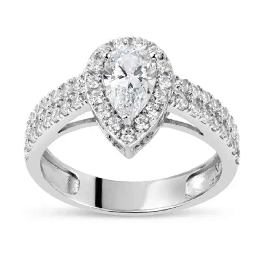 DiamonArt® Womens White Cubic Zirconia Sterling Silver Pear Engagement Ring