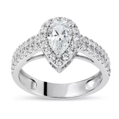 DiamonArt® Womens White Cubic Zirconia Sterling Silver Pear Engagement Ring