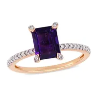 Womens 1/10 CT. T.W. Genuine Purple Amethyst 10K Rose Gold Side Stone Cocktail Ring