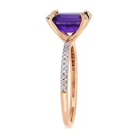 Womens 1/10 CT. T.W. Genuine Purple Amethyst 10K Rose Gold Side Stone Cocktail Ring