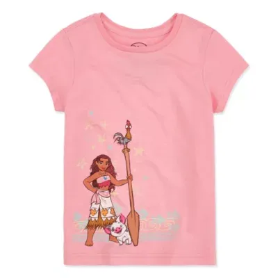 Disney Collection Little & Big Girls Crew Neck Short Sleeve Moana Graphic T-Shirt