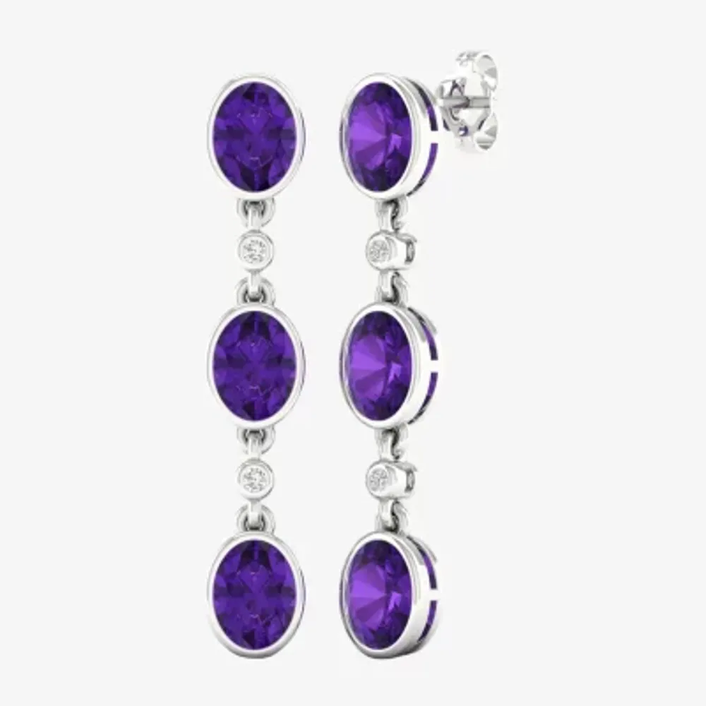 Genuine Purple Amethyst Sterling Silver Drop Earrings