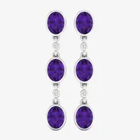 Genuine Purple Amethyst Sterling Silver Drop Earrings