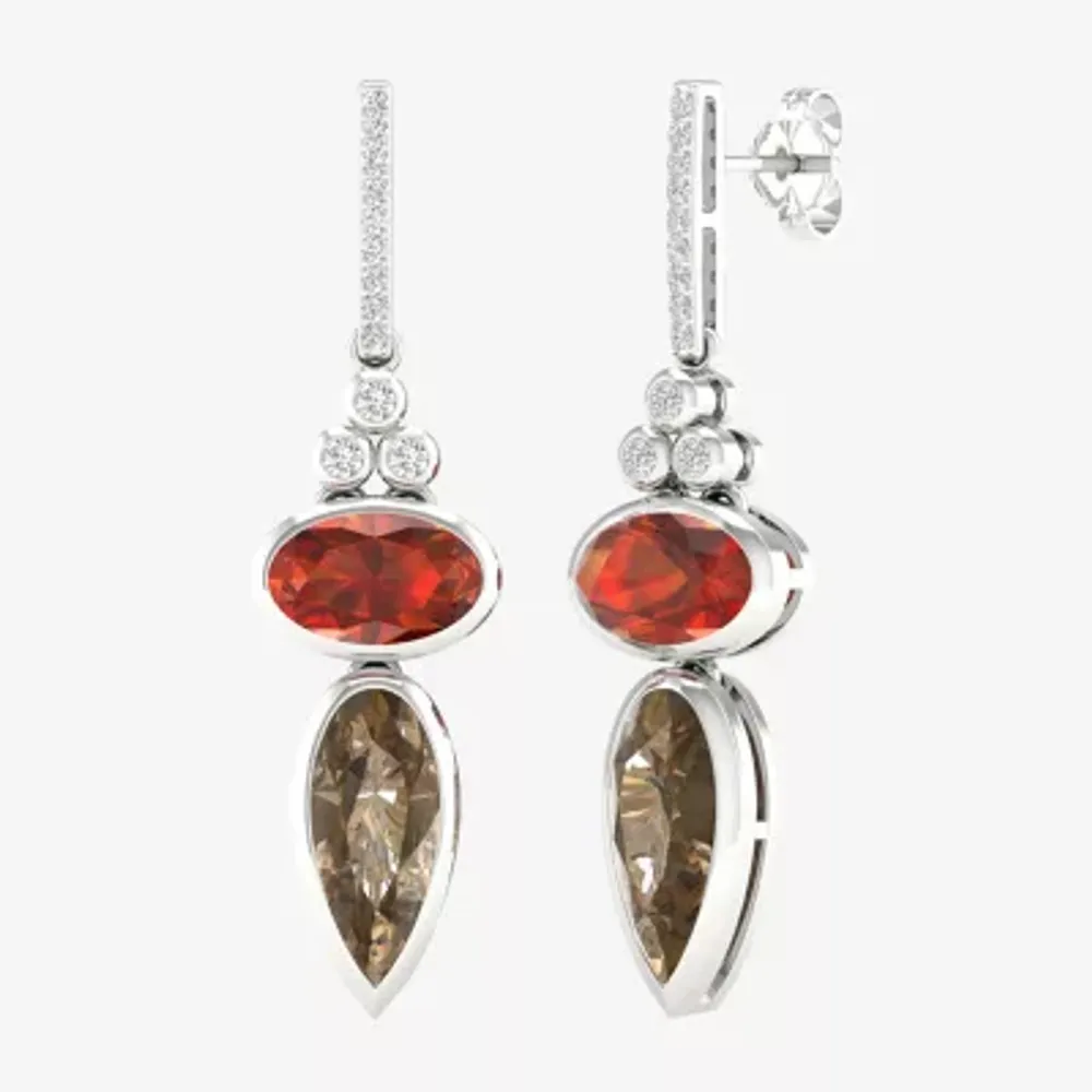Genuine Orange Citrine Sterling Silver Drop Earrings