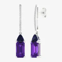 Genuine Purple Amethyst Sterling Silver Drop Earrings