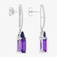 Genuine Purple Amethyst Sterling Silver Drop Earrings