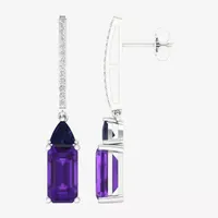 Genuine Purple Amethyst Sterling Silver Drop Earrings