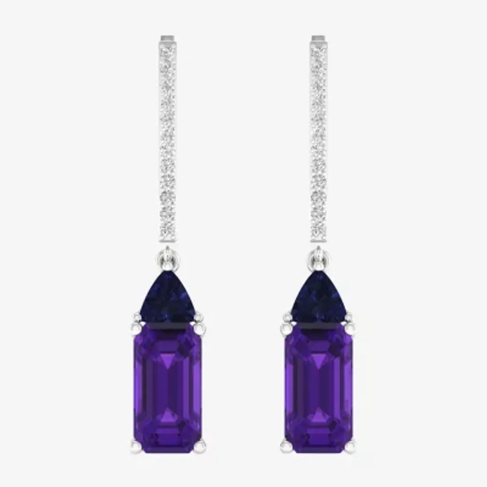 Genuine Purple Amethyst Sterling Silver Drop Earrings