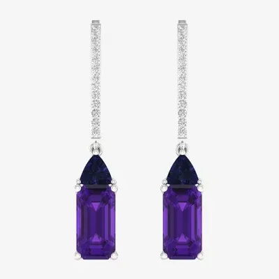 Genuine Purple Amethyst Sterling Silver Drop Earrings