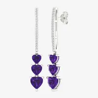 Genuine Purple Amethyst Sterling Silver Heart Drop Earrings