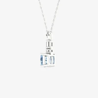 Womens 1/10 CT. T.W. Genuine Blue Aquamarine 10K White Gold Pendant Necklace