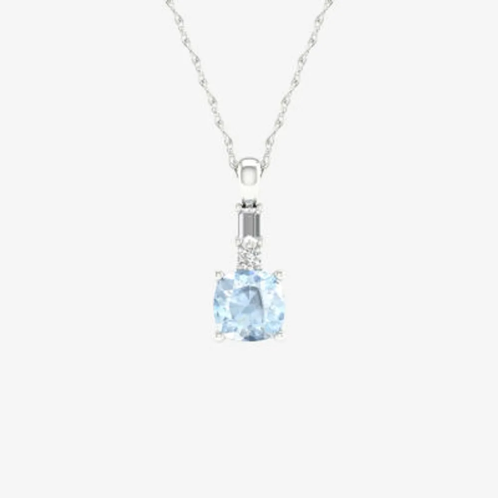 Womens 1/10 CT. T.W. Genuine Blue Aquamarine 10K White Gold Pendant Necklace