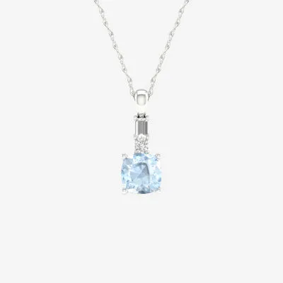 Womens 1/10 CT. T.W. Genuine Blue Aquamarine 10K White Gold Pendant Necklace
