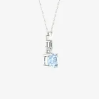 Womens 1/ CT. T.W. Genuine Blue Aquamarine 10K White Gold Pendant Necklace