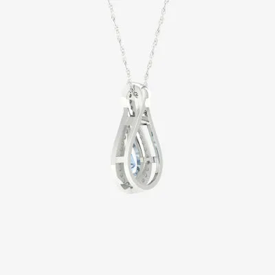 Teardrop Womens Genuine Blue Aquamarine Sterling Silver Pear Pendant Necklace