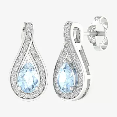Teardrop Genuine Blue Aquamarine Sterling Silver Pear Drop Earrings