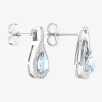 Teardrop Genuine Blue Aquamarine Sterling Silver Pear Drop Earrings