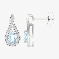 Teardrop Genuine Blue Aquamarine Sterling Silver Pear Drop Earrings