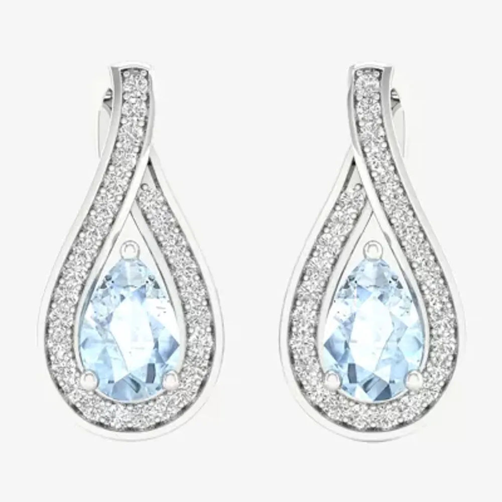 Teardrop Genuine Blue Aquamarine Sterling Silver Pear Drop Earrings