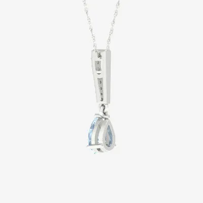 Womens Genuine Blue Aquamarine Sterling Silver Pear Pendant Necklace