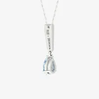 Womens Genuine Blue Aquamarine Sterling Silver Pear Pendant Necklace