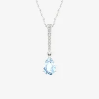 Womens Genuine Blue Aquamarine Sterling Silver Pear Pendant Necklace