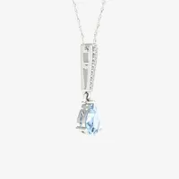 Womens Genuine Blue Aquamarine Sterling Silver Pear Pendant Necklace