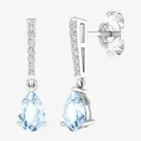 Genuine Blue Aquamarine Sterling Silver Pear Drop Earrings