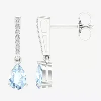 Genuine Blue Aquamarine Sterling Silver Pear Drop Earrings