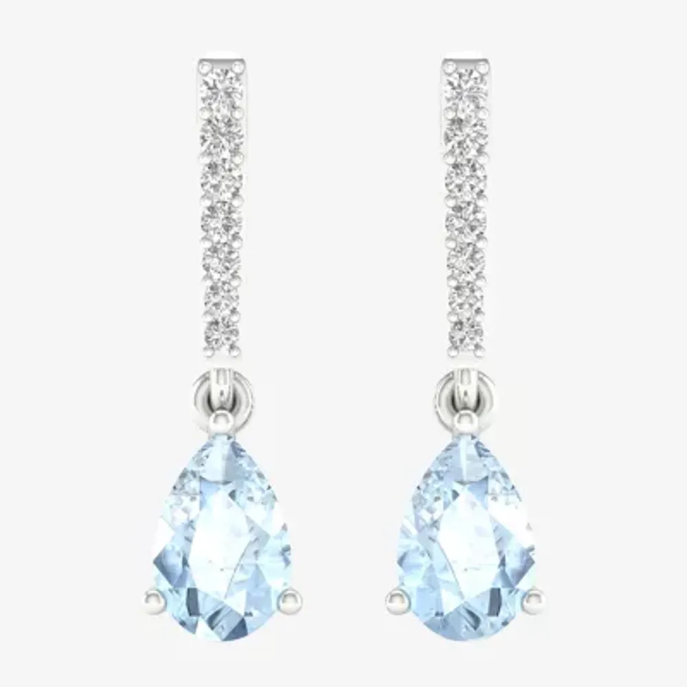 Genuine Blue Aquamarine Sterling Silver Pear Drop Earrings