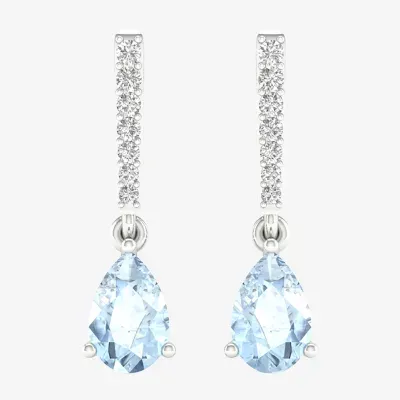 Genuine Blue Aquamarine Sterling Silver Pear Drop Earrings
